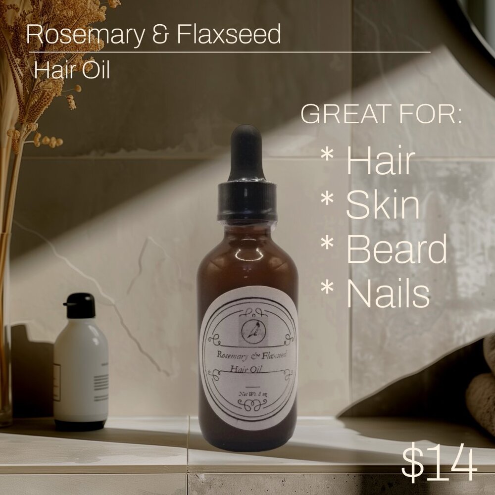 Hair & Beard Oil with Rosemary, Flaxseed & Coconut – 2oz Handmade Growth Oil